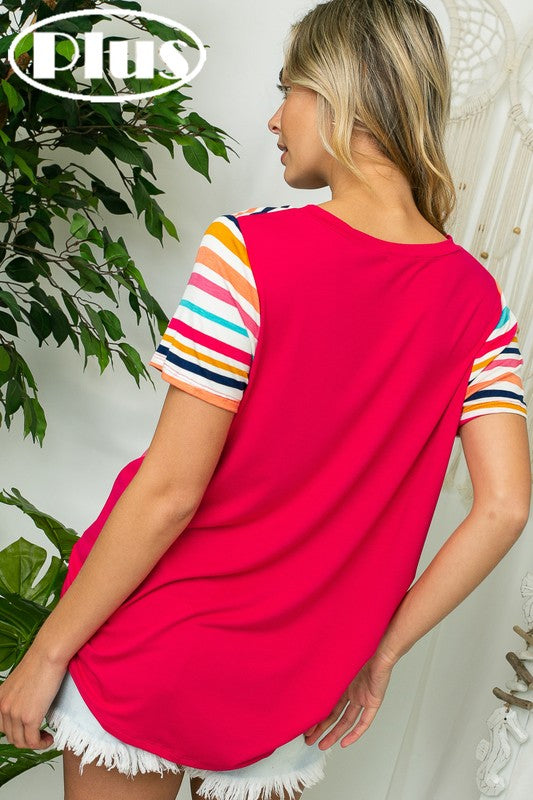 Colorful striped plus size top with comfortable and breathable fabric.