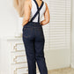 Stylish women's denim overalls with side buttons
