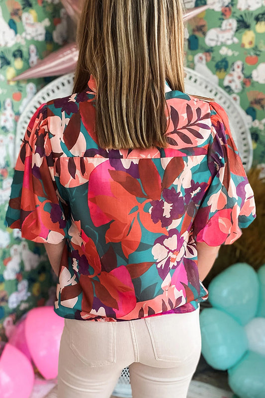Short-sleeve blouse with vibrant flower design