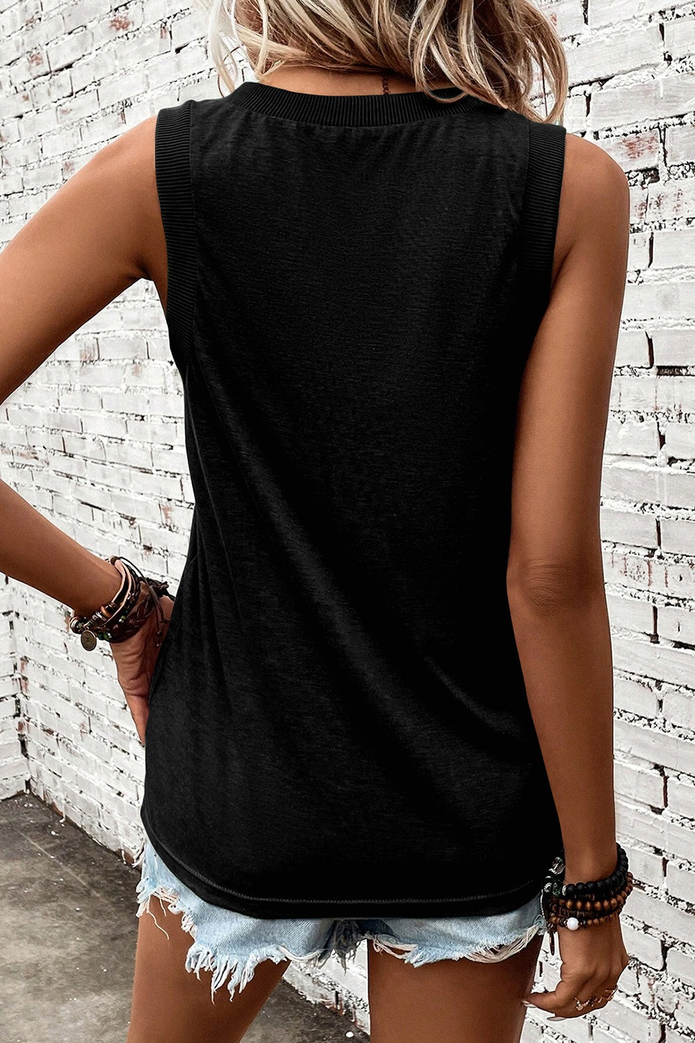 V-Neck Wide Strap Sleeveless Blouse