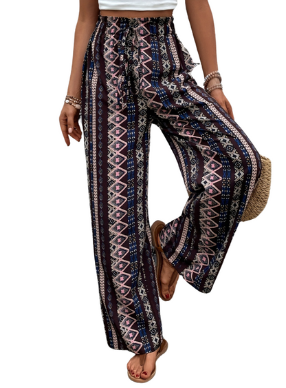 Boho-chic Printed High Waist Wide Leg Pants. Perfect blend of style, comfort, and versatility for the fashion-savvy woman