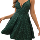 Dazzle in our Sequin Spaghetti Strap Dress! Flattering silhouette, shimmering sequins, perfect for any occasion. Available in green and camel.