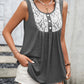 Gray sleeveless lace-trimmed top with button details.