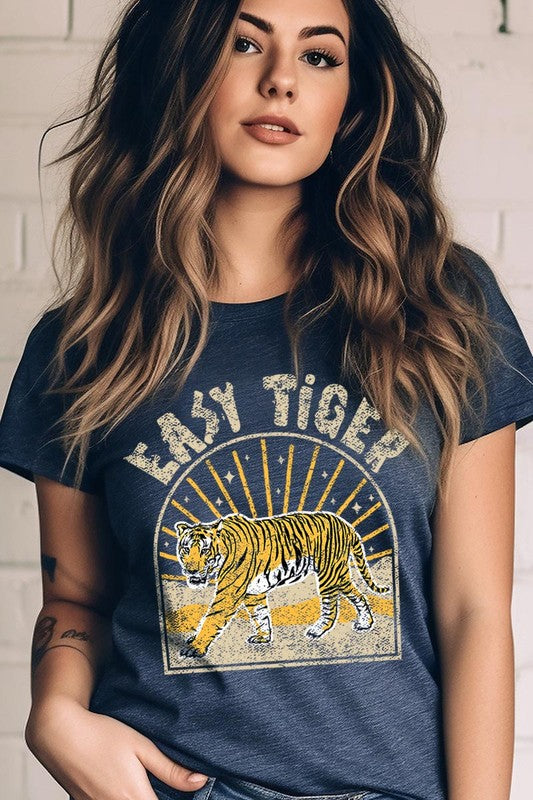 Navy "Easy Tiger" tee featuring a laid-back tiger graphic and casual fit.