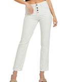 White mid-rise jeans with button-fly closure from RISEN.