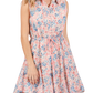 Floral Eyelet Sleeveless Mini Dress with Collar & Tie Waist
