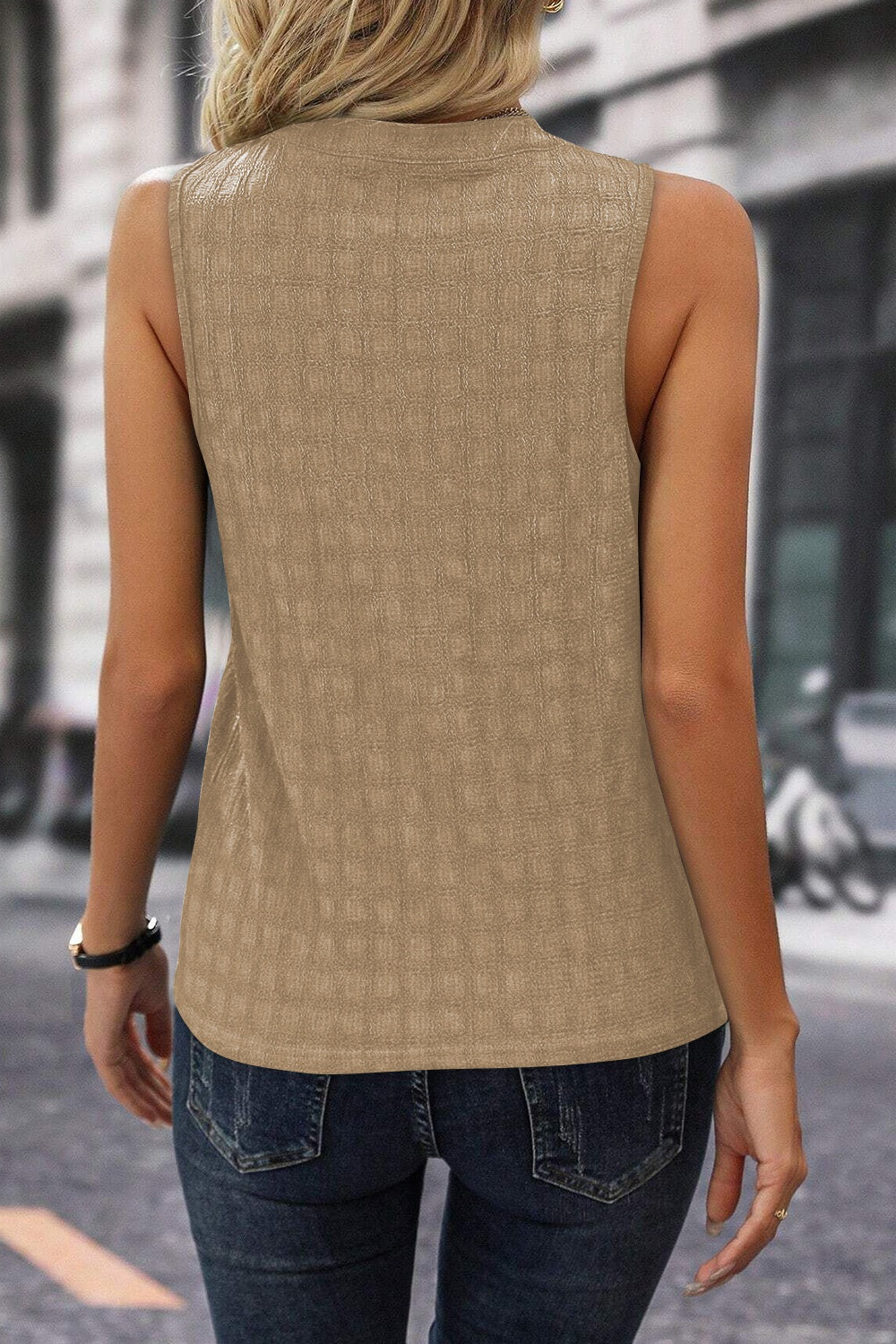 Textured Sleeveless Notched Neck Blouse