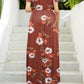 Rust-colored floral maxi dress with white and orange flowers