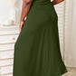 Comfortable olive maxi skirt featuring an adjustable drawstring waist.