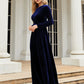 Elegant blue velvet dress with belted waist
