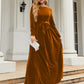 Elegant brown velvet dress with belted waist
