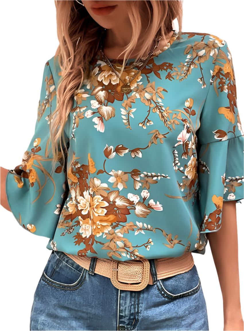 Elegant Floral Print Half Sleeve Blouse - Whimsical Clothing - Women's Boutique