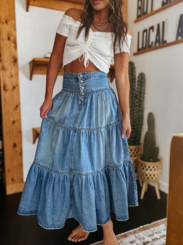 Elegant layered denim skirt for casual wear
