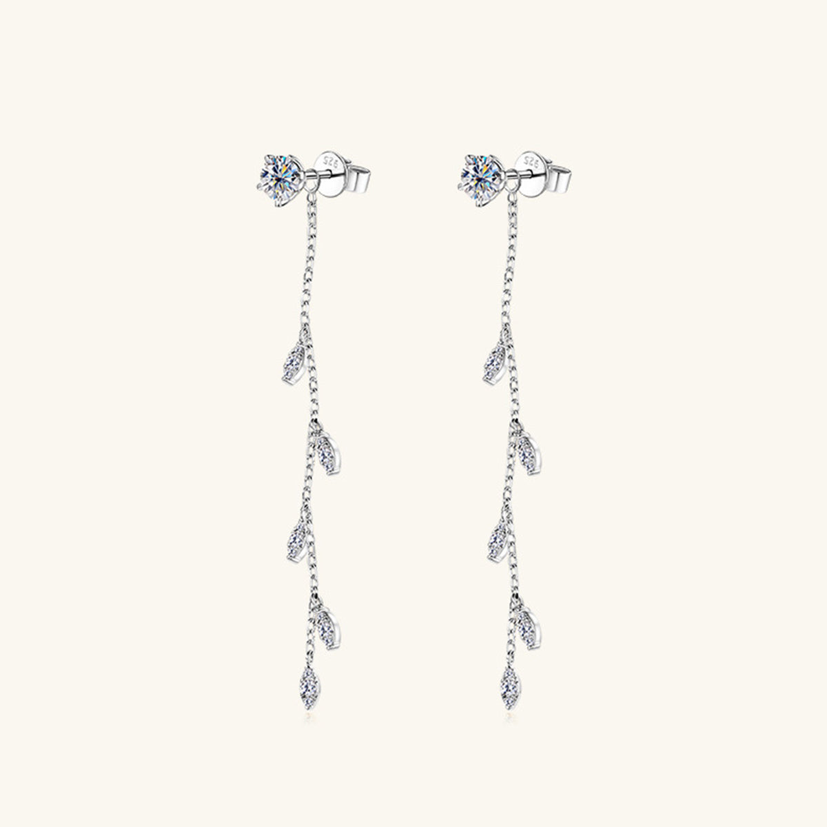 1.38 carat moissanite leaf earrings in silver finish
