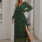 Elegant V Neck long sleeve maxi dress in green
