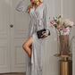 Elegant V Neck long sleeve maxi dress in silver
