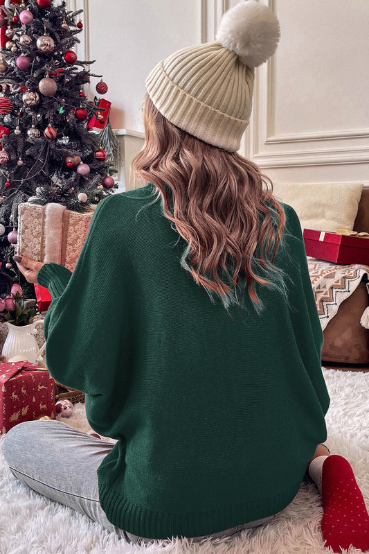 Embroidered "Merry" sweater with high neck and relaxed fit
