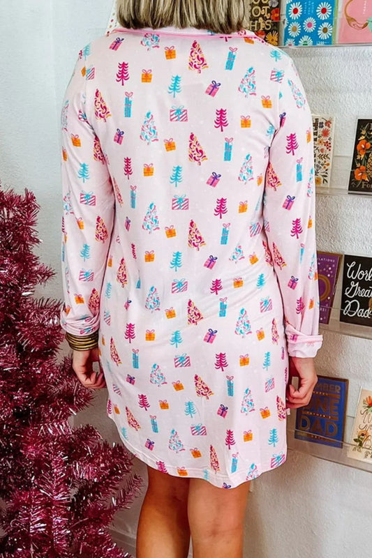 Festive Holiday Nightshirt with Colorful Gift & Tree Print