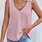 Chic Lace Detail V-Neck Tank in soft waffle-knit. Perfect blend of style & comfort. Available in 5 colors. Shop now for your wardrobe essential!