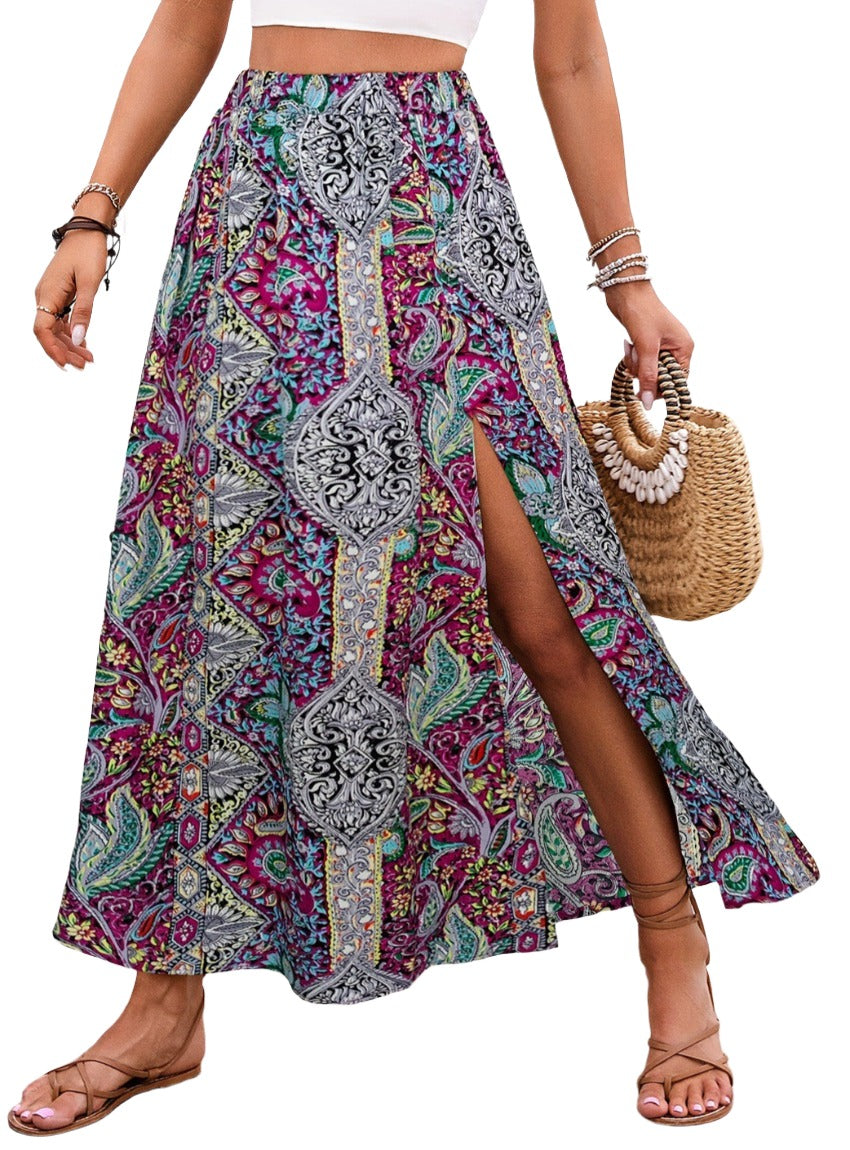 Stylish paisley print maxi skirt perfect for warm weather.