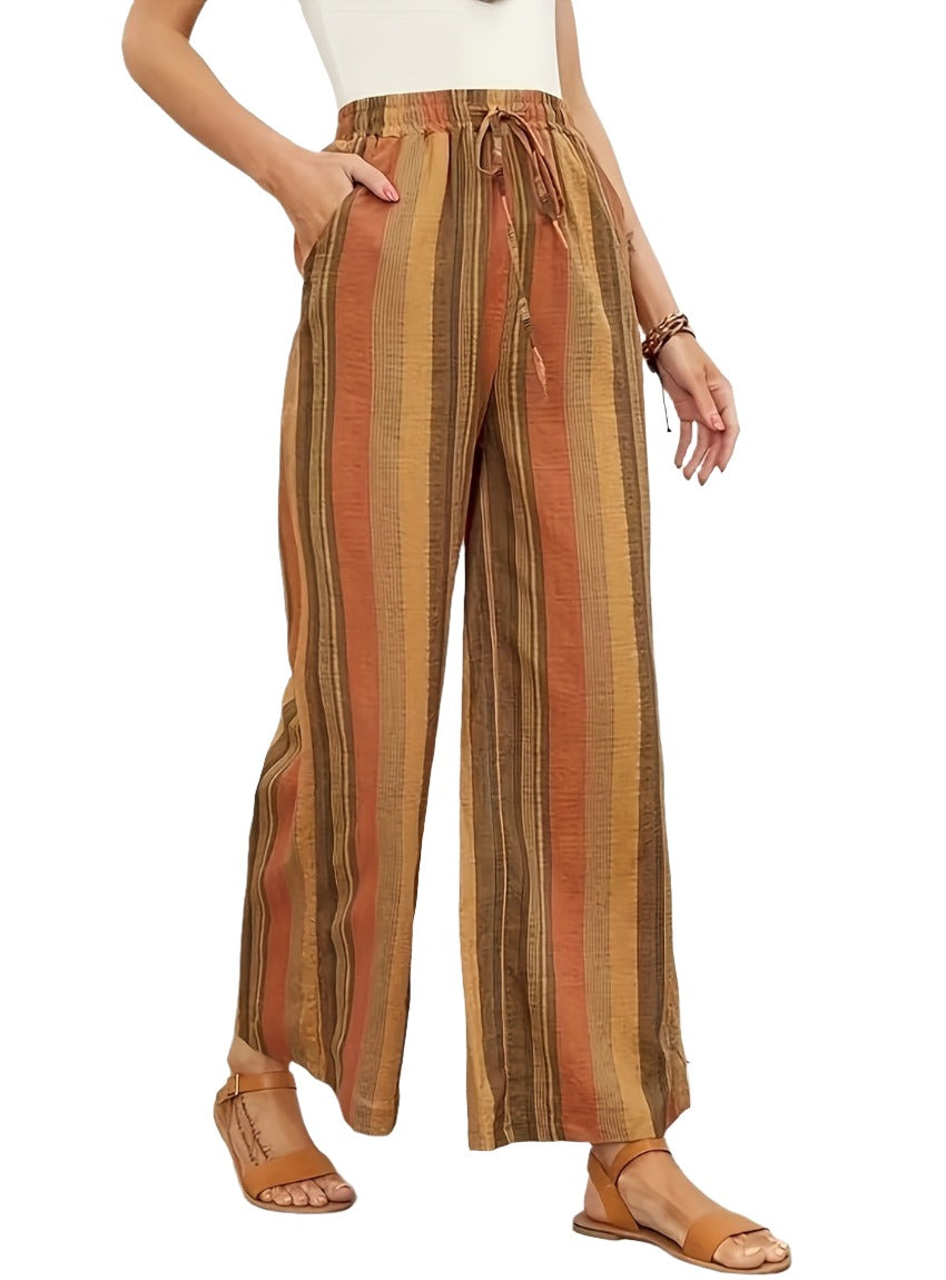 Mustard and rust boho chic wide leg drawstring pants