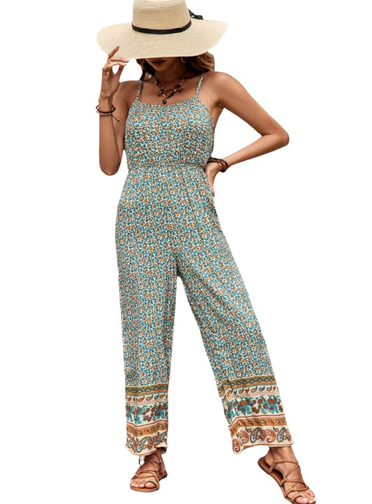 Lightweight wide-leg jumpsuit featuring a charming floral pattern