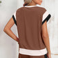 Brown and white color block short set for women