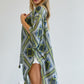 Sheer blue and green kimono with bold geometric prints