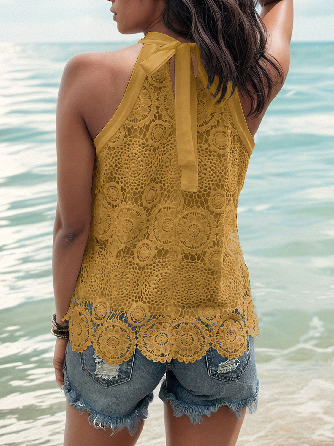 Elevate your style with our Lace Tied Mock Neck Tank. Perfect for any occasion, it blends elegance with comfort in 5 stunning colors.