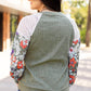 Laurel Green Floral Patchwork Ribbed Blouse