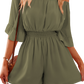 Chic off-shoulder romper with smocked waist and playful flounce sleeves, perfect for a stylish, effortless summer look.