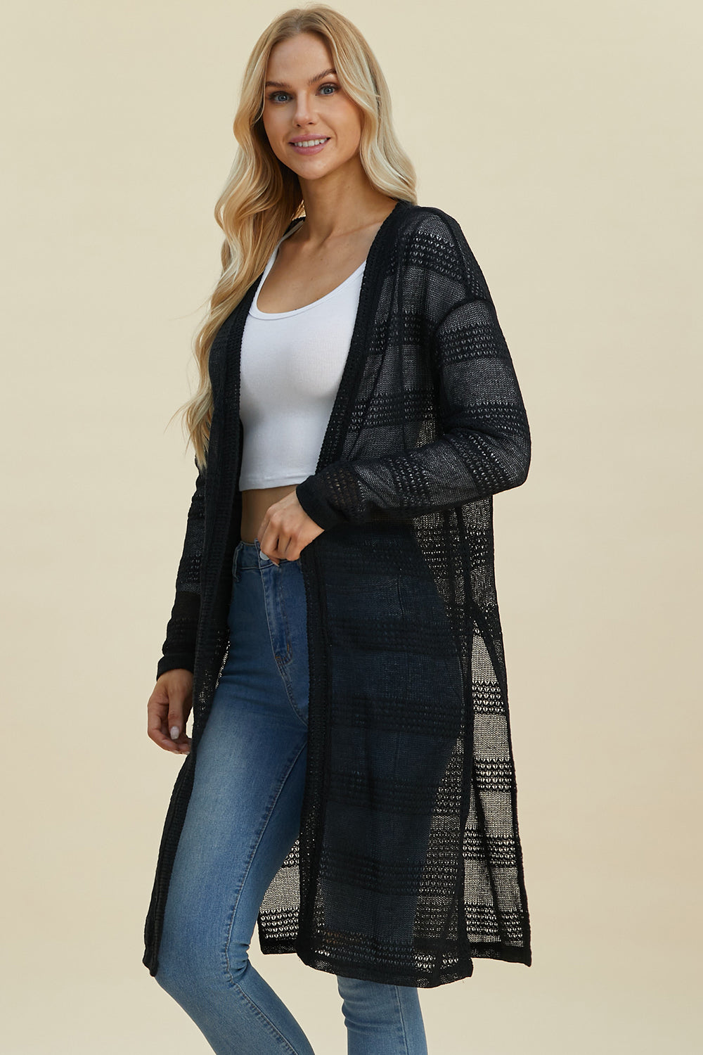 Modern Black Longline Cardigan with Stylish Knit