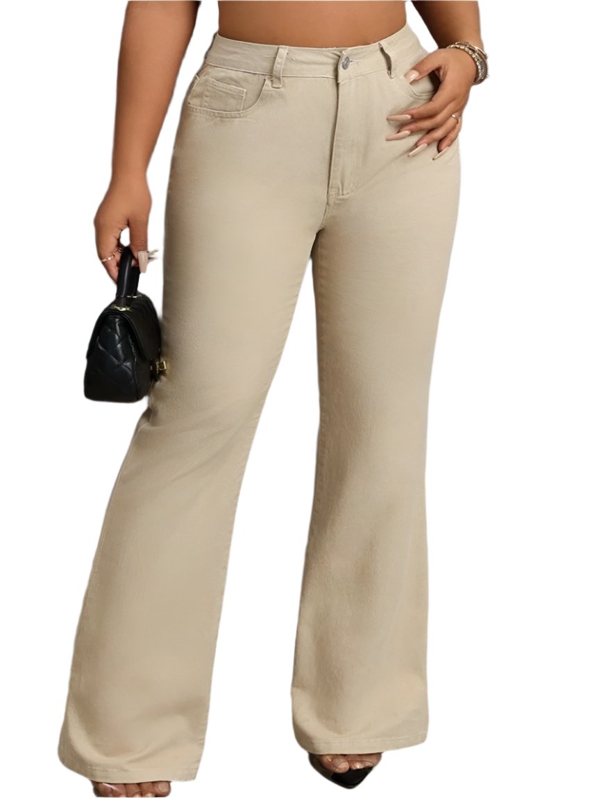 Classic Beige Bootcut Jeans With Pockets