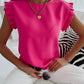 Chic Ruffled Cap Sleeve Blouse in orange, pink, green, white. Perfect for work or casual elegance. Comfort meets style!