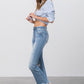 Trendy mid-rise crop flare jeans by Insane Gene with frayed hem.