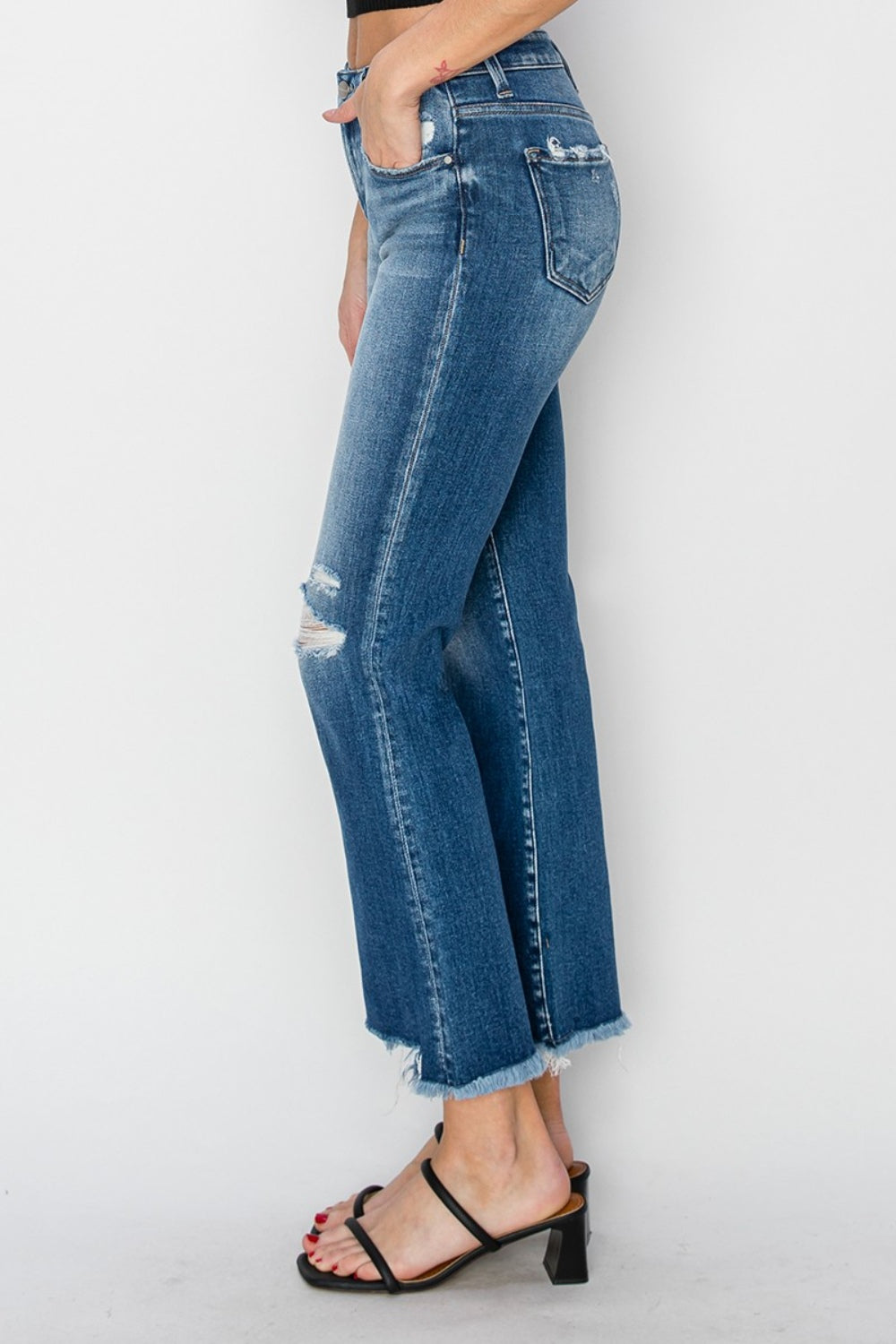 Durable RISEN Frayed Step Hem Ankle Straight Jeans for long-lasting wear.