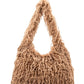 Front view of Faux Feather Hobo Slouchy Bag in brown with textured feather-like design.
