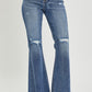 RISEN Distressed High Rise Flare Jeans