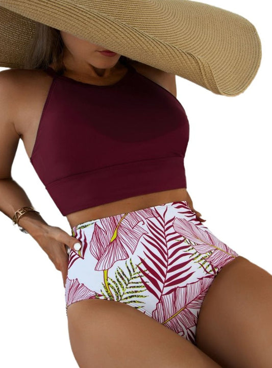 Tropical High Waisted Swimsuit with Flattering fit and vibrant print - available in multiple colors for stylish beach days