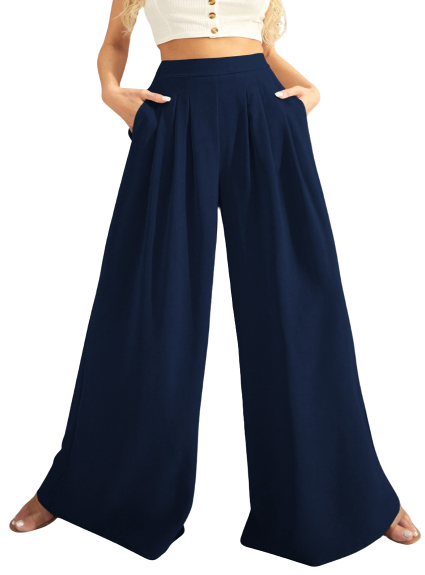 Discover elegance with our Wide Leg Pants - perfect high-waist fit, versatile style, and pocketed design for modern women.