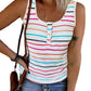 Stay chic with our U-neck Henley Tank Top featuring playful multicolor stripes, perfect for casual outings or sunny days.