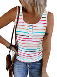 Stay chic with our U-neck Henley Tank Top featuring playful multicolor stripes, perfect for casual outings or sunny days.