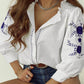 Feminine Floral Embroidered Cotton Blouse - Whimsical Clothing