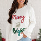 Fun and festive "Merry & Bright" tinsel sweater, great for holiday parties and winter festivities.