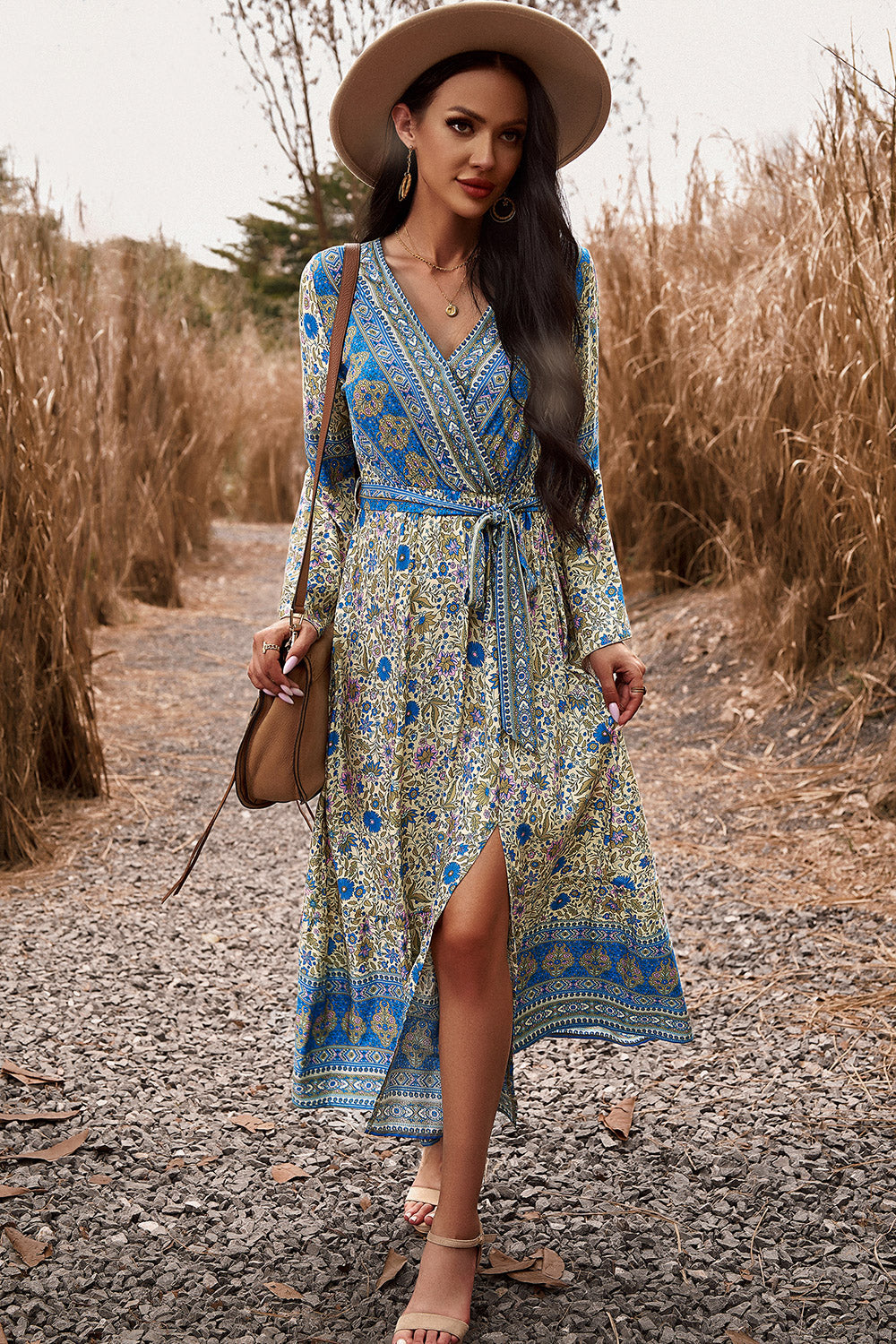 Maxi Dress with vibrant floral print and flattering tie-waist.
