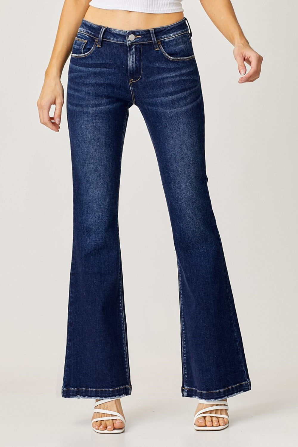 RISEN Jeans Dark Wash Low Rise Flare Leg