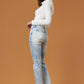 Flattering distressed skinny jeans for women
