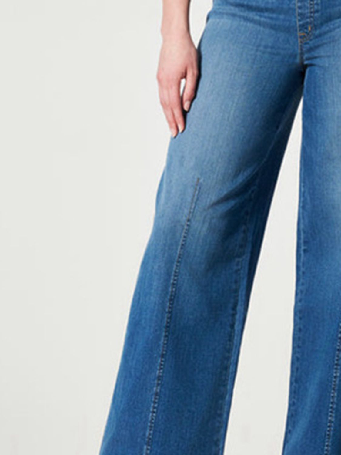 Medium wash high-rise wide-leg jeans with a flattering fit.
