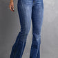 Flattering plus size flare jeans with high waist and vintage wash.
