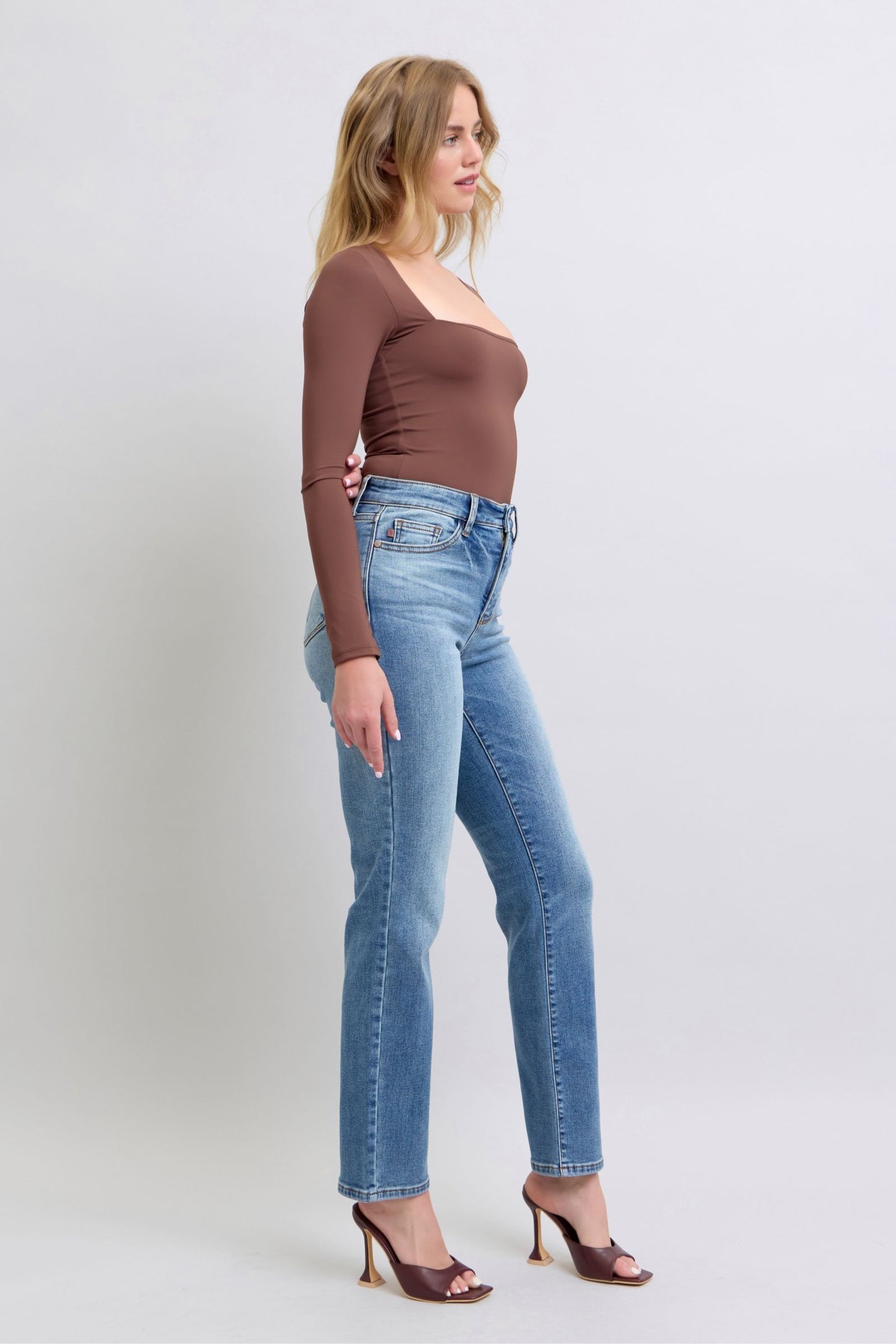 Judy Blue thermal straight-leg jeans in medium wash, plus sizes available
